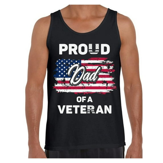 Awkward Styles Proud Dad of a Veteran Men Tank Top Superhero USA Patriotic Dad Shirt Red White and Blue 4th of July Top for Dad Love USA Proud Dad Tank 4th of July Party Retro USA Tshirt for Dad