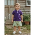 thumbnail image 5 of BemeyourBBs Toddler Baby Mardi Gras Outfits Spring Summer Clothes Infant 2 Pieces Outfit Facewear Embroidery Short Sleeve Tops with Plaid Shorts Cute Clothing Set, 5 of 9