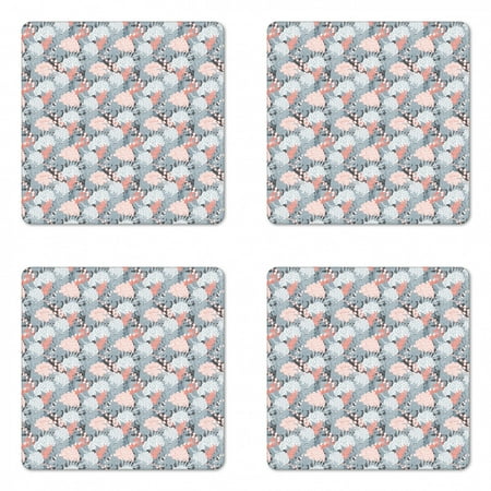 

Floral Coaster Set of 4 Nostalgic Floristry Art Arrangement with Hydrangea Blossoms Graceful Nature Theme Square Hardboard Gloss Coasters Standard Size Multicolor by Ambesonne