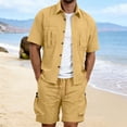 thumbnail image 2 of Bpyeka Men's Big & Tall Casual Two-Piece Matching Set, Button Down Collar Short Sleeve Shirt & Drawstring Cargo Shorts, Multi-Pocket Workwear Outfit, 3XL-5XL, 2 of 8