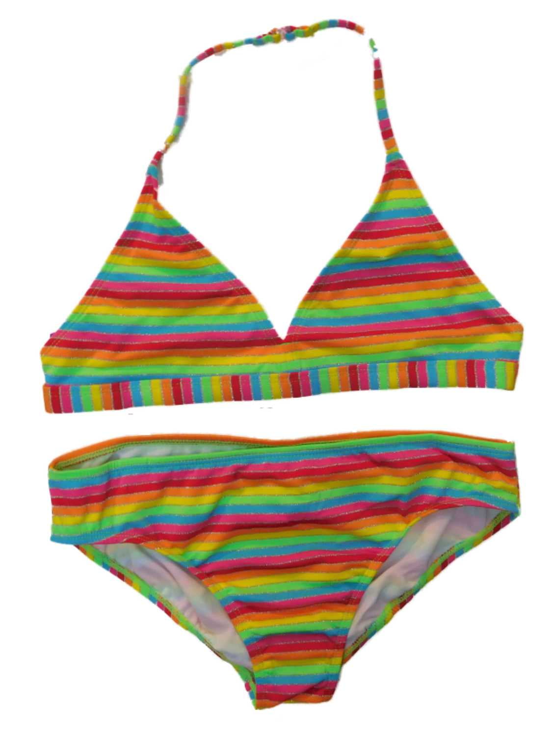 2-Piece Op Girls Swim Suit Bikini Set Swimwear Kids L 10-12 Laser Blue UPF 50+ 