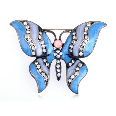 Indigo Blue Crystal Rhinestone Enamel Paint Cat Eye Butterfly Fashion Pin Brooch