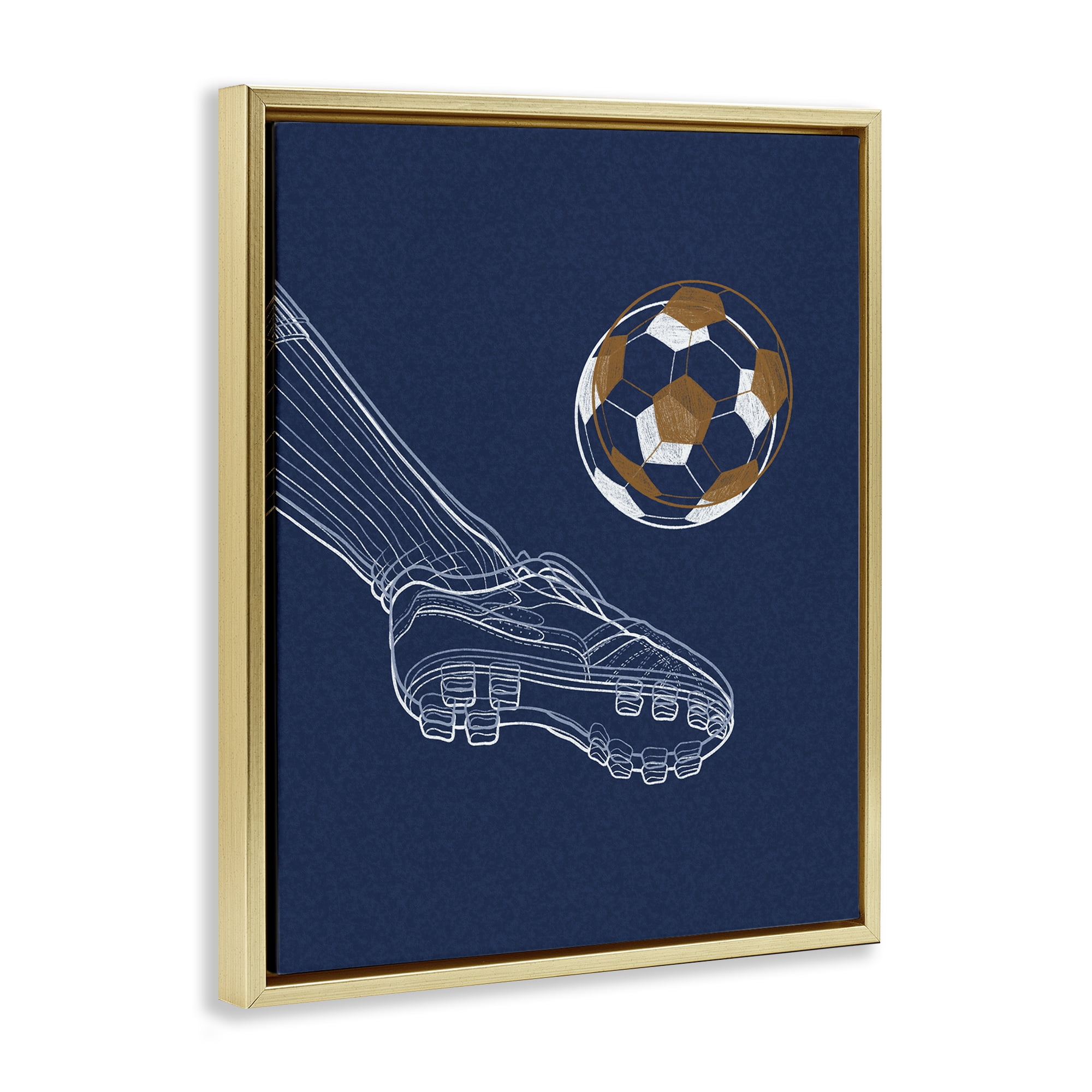Stupell Industries Soccer Lines Contour Gold Framed Floater Canvas Wall Art, design by Marcus Prime