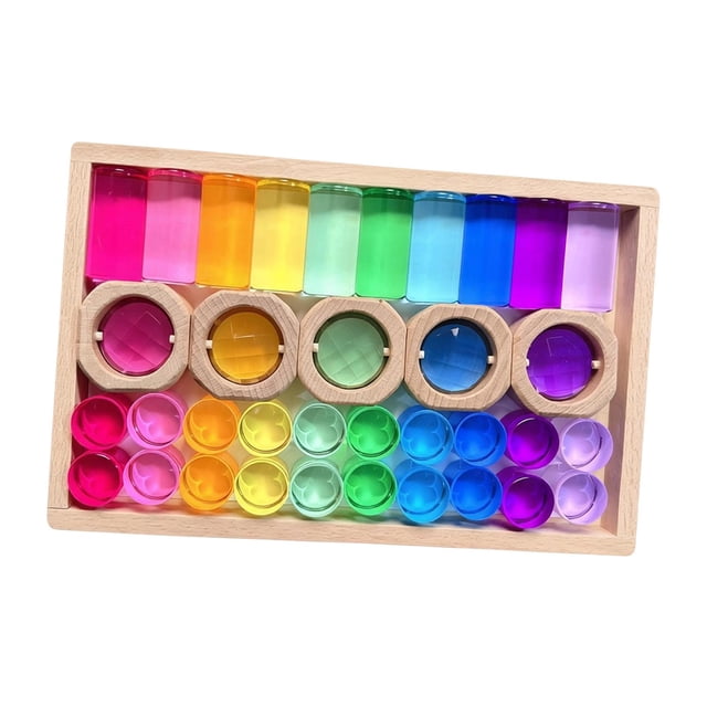 MERIGLARE Acrylic Wooden GEM Blocks Birthday Gift Learn Color Gemstone Building Blocks Style B