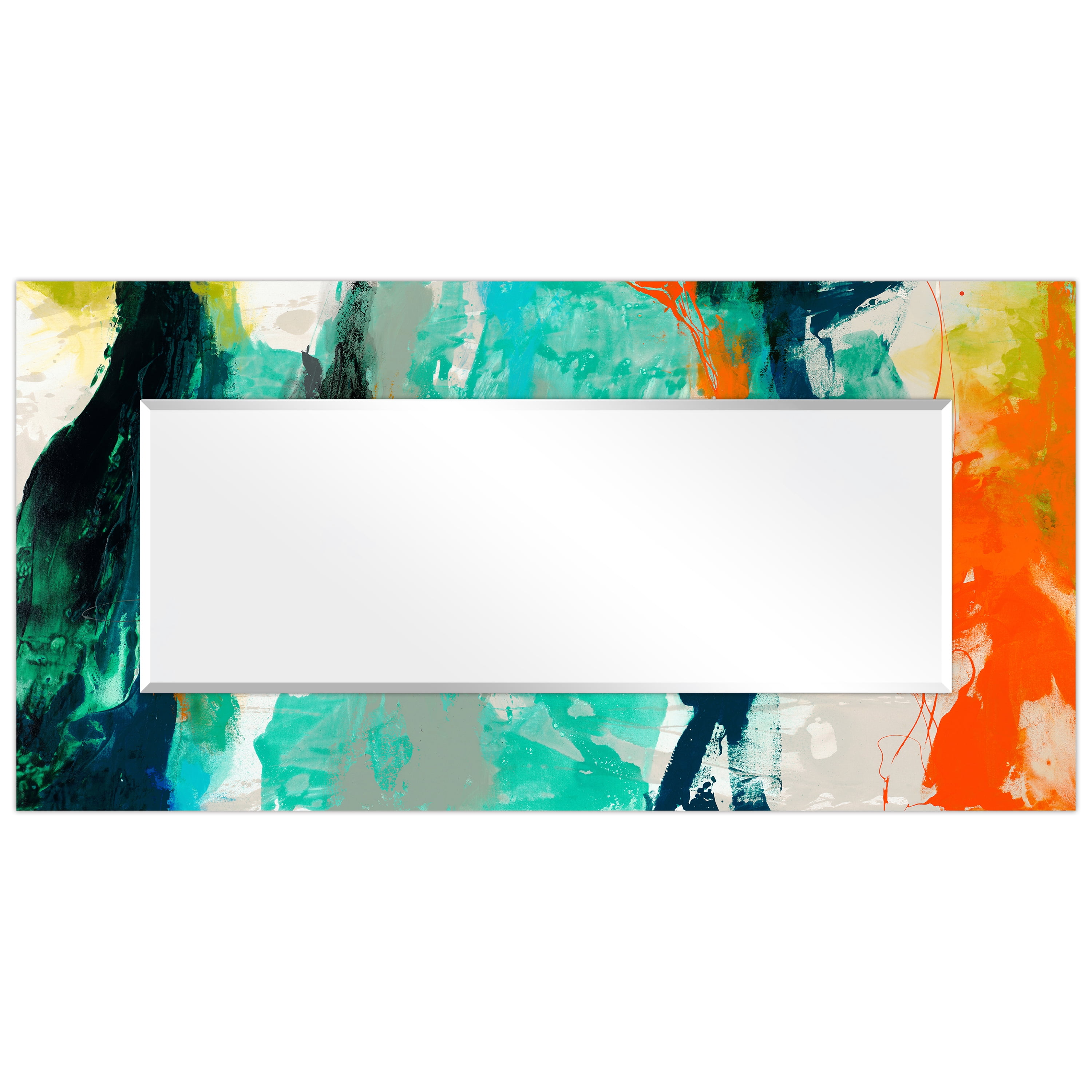 Empire Art Direct Tidal Abstract Rectangular Beveled Mirror on Free Floating Reverse Printed Tempered Art Glass, 72" x 36" x 0.4", Ready to Hang