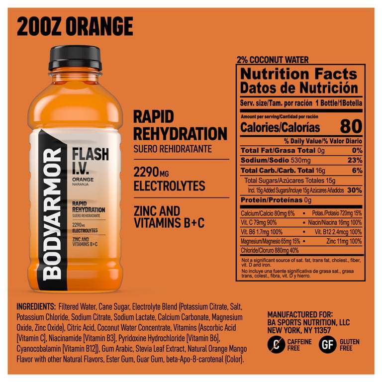 BODYARMOR Flash I.V. Orange, 20 fl oz, 12 Pack photo 5