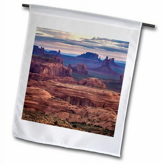 3dRose, Utah, Monument Valley Navajo Tribal Park. View of rock formations, 12 x 18 inch Garden Flag