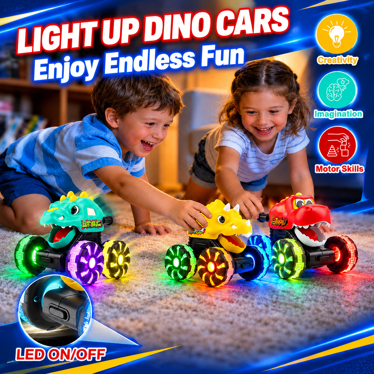 Dimoarch Dinosaur Trucks 3-Pack with LED Wheels for Toddlers photo 5