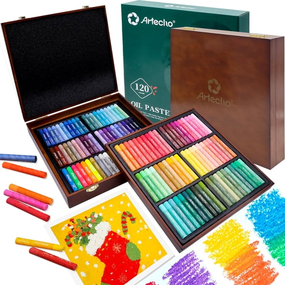 Set de pasteles al óleo Artecho de 120 colores en caja de madera de 7 cm