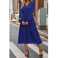 thumbnail image 3 of Vestido largo azul con escote en V, manga larga y estampado floral estilo bohemio PRETTYGARDEN talla L, 3 of 6