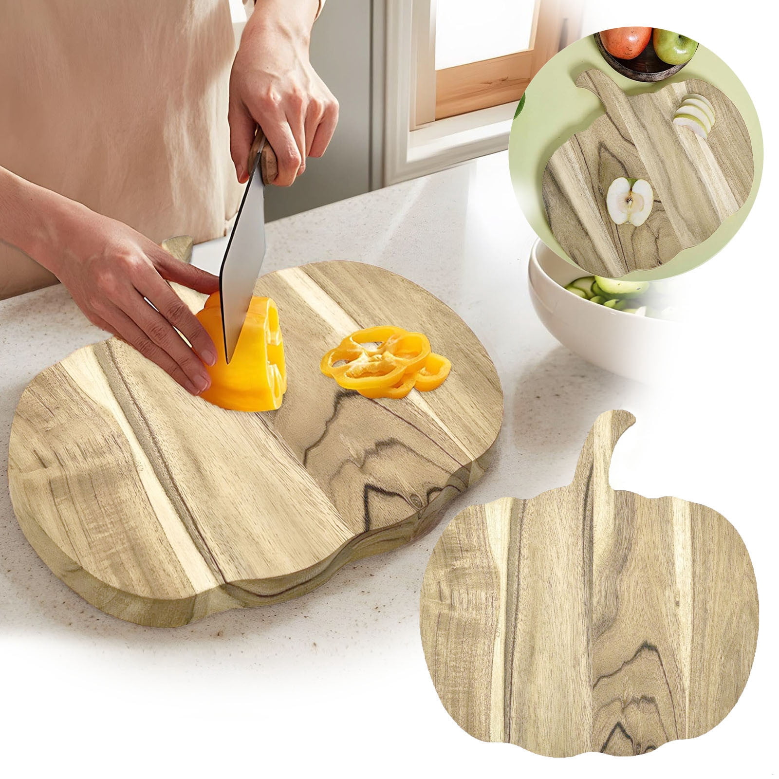 Vegetable Cutter 2 Product Category Pumpkin Shaped Wood Cutting Board for Kitchen Decoration Halloween and Food Prep
