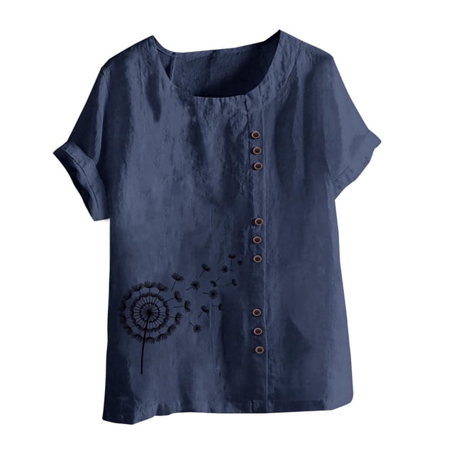 Birdeem Mode Femmes Été Ample Imprimé T-Shirt à Col Rond Manches Courtes Blouse Décontractée