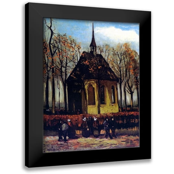 Van Gogh, Vincent 12x14 Black Modern Framed Museum Art Print Titled - Chapel At Nuenen With Churchgoers