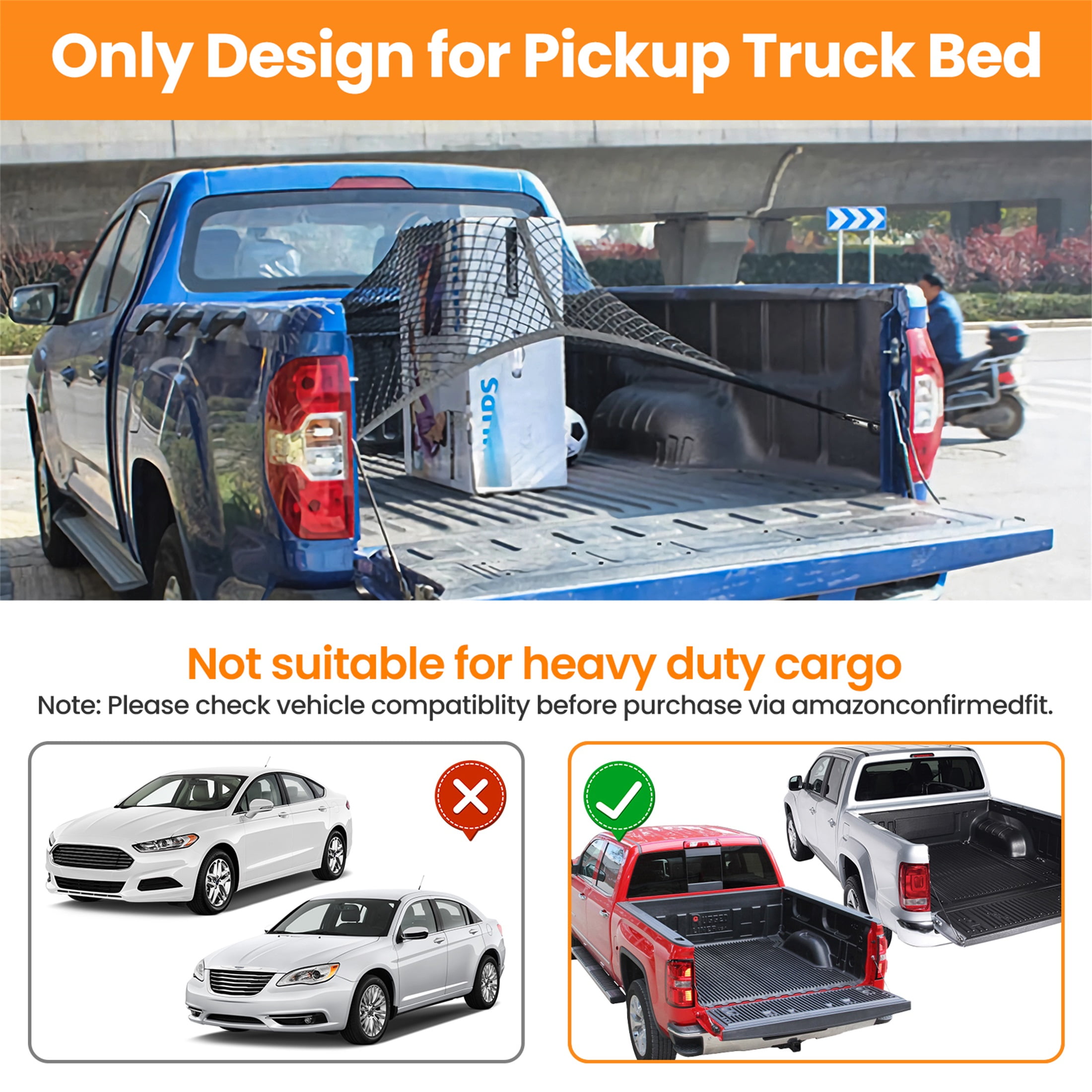 DIAMOOKY 7ft x 7ft Truck Bed Net, Universal Adjustable Elastic Mesh Organizer, Heavy Duty Cargo Net for Pickup Truck Bed, with 8 Hooks - Single Layer