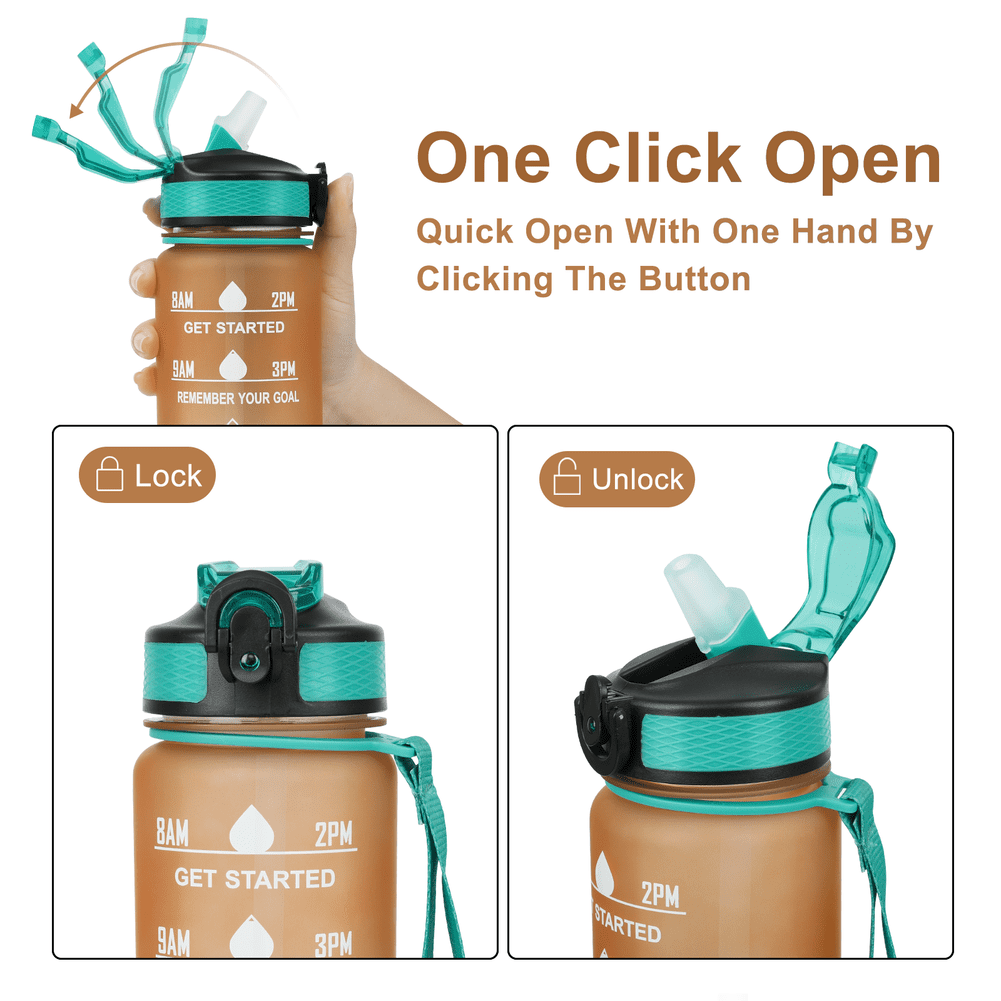 32oz Motivational Water Bottles with Time Marker & Straw, Leak-proof BPA Free Non-Toxic 1L Bottle, Portable Water Jug for Fitness Sports