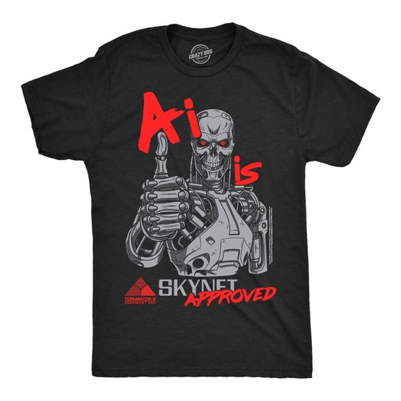 Mens Funny T Shirts AI Is Skynet Approved Sarcastic Terminator 2 Movie Tee For Men Graphic Tees