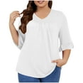 thumbnail image 4 of WXLWZYWL Items under 5 Dollars Womens Plus Size Tops 3/4 Ruffle Sleeve Shirt Casual V Neck Pleated T Shirt Loose Fit Tunic Blouse, 4 of 6