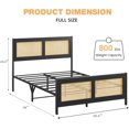 thumbnail image 3 of Garvee Full Size Bed Frame with Headboard, Bohemian Rattan Platform Bed Frame with Strong Metal Slats Support, No Box Spring Needed, Noise-Free Design, Black, 3 of 9