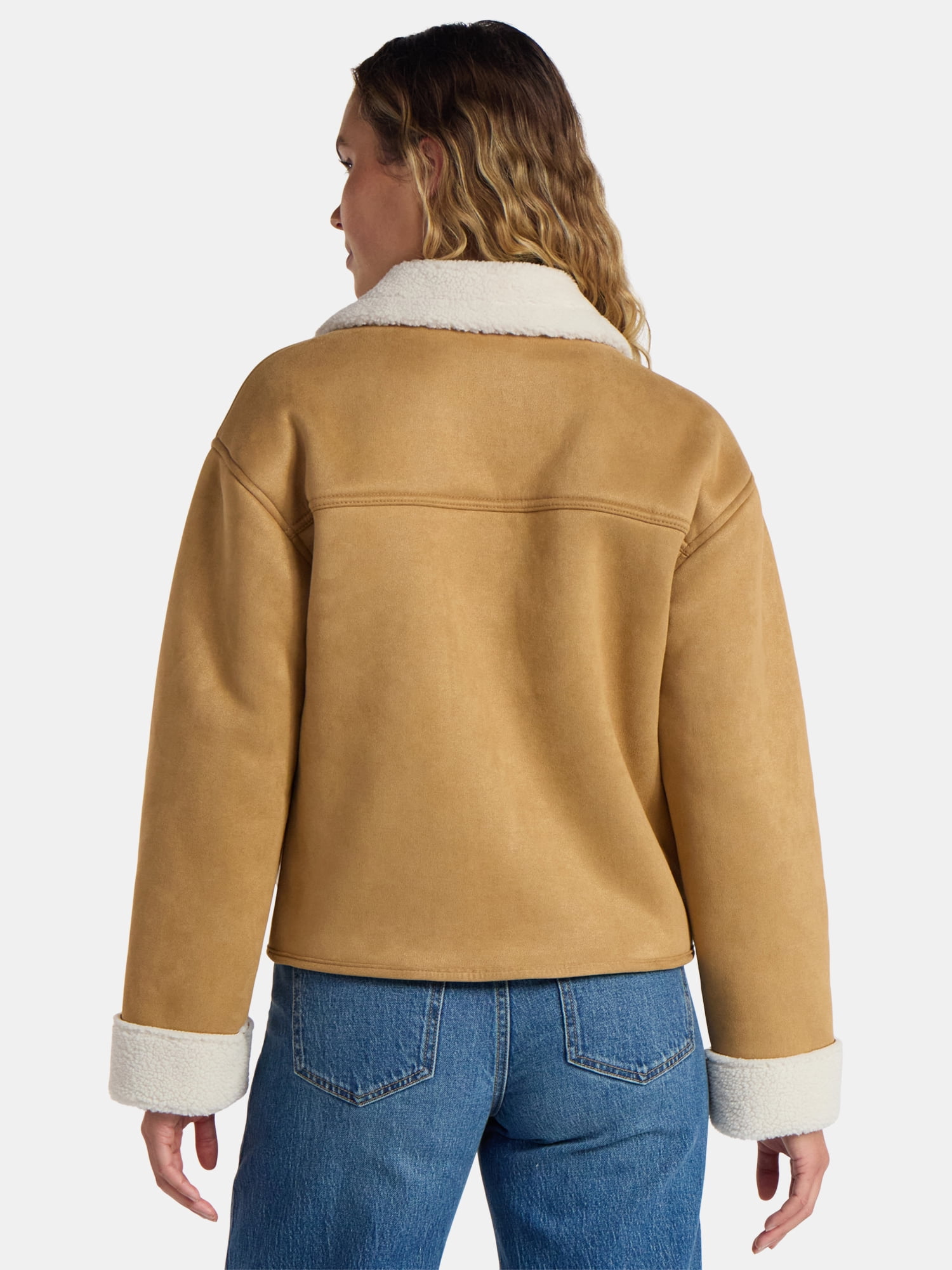 Time and Tru Women's and Women's Plus Bonded Faux Shearling Jacket, Sizes XS-2X