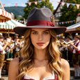 thumbnail image 4 of XIAOCHA Womens Ribbon‑Feather Fedora Hat Solid Wide‑Brim Hat Outdoor Festival Hat,Grey, 4 of 8