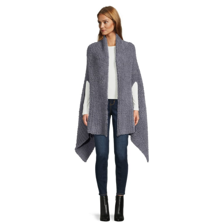 Time and Tru Women's Solid Cozy Ribbed Ruana Layering Piece Wrap