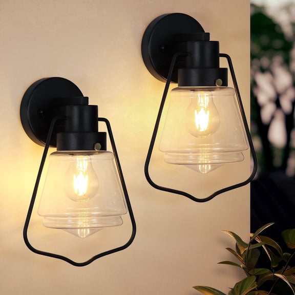 GCGAFUL 2-Pack Modern Outdoor Wall Lantern, 13.5 in. 1-Light Matte Black Hardwired Outdoor Wall Sconce with Clear Glass, No Bulbs Included