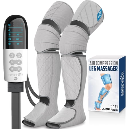 SereneLife Air Compression Leg Massager, Full Leg Massager with Heat and Compression, Portable and Adjustable with 6 Modes 3 Vibrations 3 Intensities, 11 Airbags for Thigh Calf Foot Massage