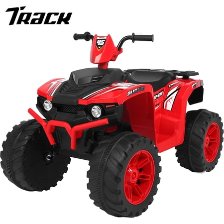 Track 7 12V All Terrain Vehicle, Dual Drive, 2 speed adjustable, with MP3 player, radio, USB port, Slow Start, Black & Red