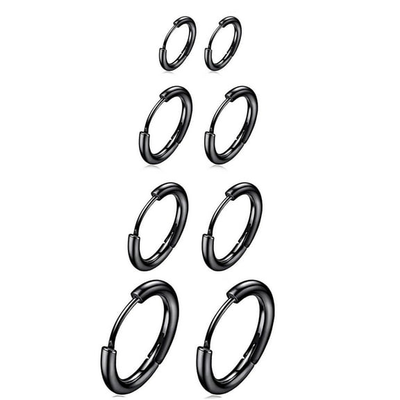 Knubmt 4 Pairs Lightweight 316L Stainless Steel Hoop Earrings 14K Plated Small Hoop Earrings for Women Men, Black