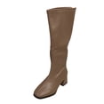 thumbnail image 3 of BRGZLK Women's Autumn Winter Long Boots Solid Color Square Toe Chunky Heel High Heel Knee-Length Boots Daily Walking Shoes Khaki 38, 3 of 10