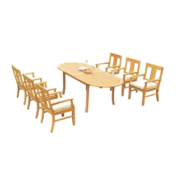 Teak Dining Set:6 Seater 7 Pc - 94" Oval Table And 6 Osborne Arm Chairs Outdoor Patio Grade-A Teak Wood WholesaleTeak #WMDSOS4