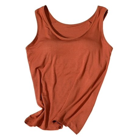 WBQ Women s Tank Top with Built in Bra Wide Shoulder Strap Camisoles Padded Bra Undershirt Basic Cami Tanks Sleeveless Summer Crop Tops for Workout Sleeping Traveling