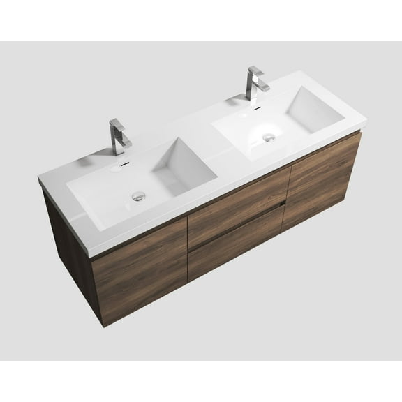 Alma 60 Inch Ebony Brown Double Sink Vanity With A integrated Sink