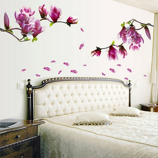 Autocollants Muraux de Fleurs Roses pour Chambre à Coucher, Salon
