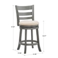 thumbnail image 6 of Weston Home Shapel Ladder Back 24"H Swivel Counter Height Stool, Antique Grey Finish, Beige Linen, 6 of 6