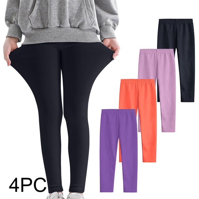 Odeerbi 3-12 Años Niñas 4 Pcs Leggings Mallas Elásticas Lycra Pantalones de Cómodo Suavidad Transpirable Pantimedias