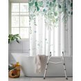 thumbnail image 2 of Split Shower Curtain for Transfer Bench, Teal Botanical Fabric Shower Curtains for Bathroom, Spring Weeping Eucalyptus Leaves Tub Sliding Transfer Bench Waterproof Bath Curtains 72"x78", 2 of 9