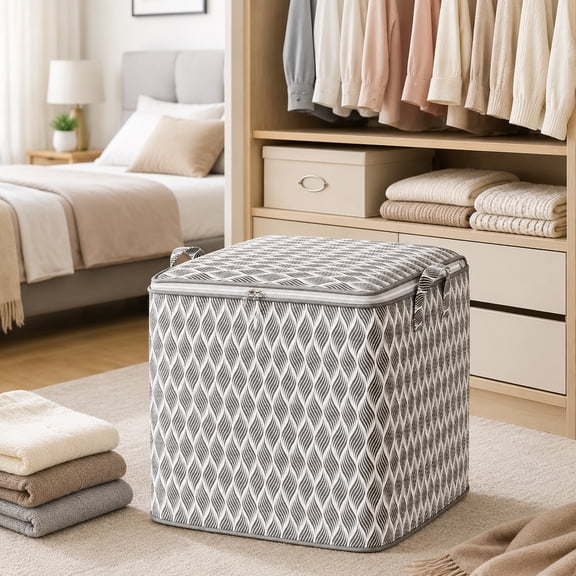 Large Clothes Storage Bag with Zipper 110L 19.29in×19.29in×19.29in, Closet Organizer and Storage Space Saver Tote for Moving and Travel, Wave Pattern Gray