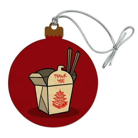 Chinese Food For Christmas Chinese Food Takeout Box with Chopsticks Wood Christmas Tree Holiday Ornament ()