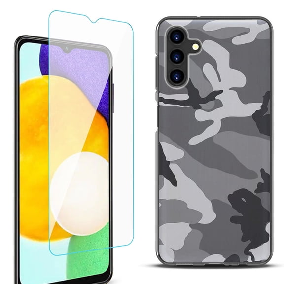 Slim-Fit Protective Fashion Phone Case (Black) for Samsung Galaxy A13 5G, with Tempered Glass Screen Protector, by OneToughShield ® - Camo B/W