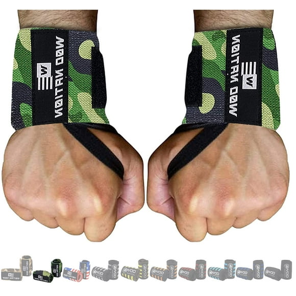 WOD Nation Wraps de Poignet pour Hommes et Femmes - Ensemble de 2 (12 Pouces Ou 18 Pouces) (12 Pouces - Camouflage Vert)