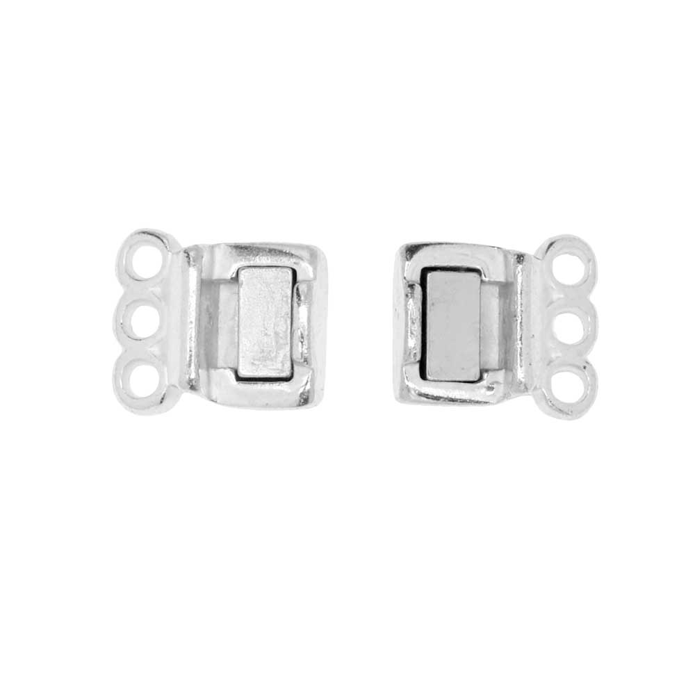 Magnetic Clasps, 3-Strand Rectangle 8x8.5mm, Antiqued Silver Plated (1 Set)  