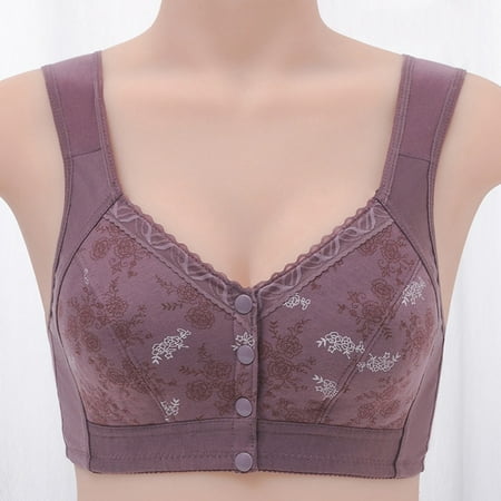 Ndbuld Savings up to 30% off Women s Bra Plus Size Sexy Printed Front Button Non-Steel Ring Lingerie Soft Cotton Plus Size Lingerie Bra S-4XL Purple L