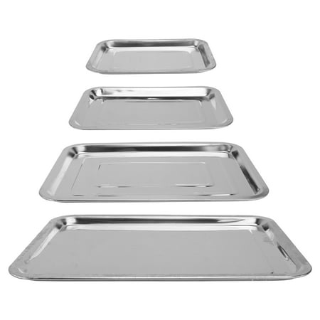 

Frcolor 4 Pcs Thicken Stainless Steel Food Serving Plate Multifunctional Fruit Bread Dessert Tray Snack Dish Tableware for Home Dining Restaurant (Silver)