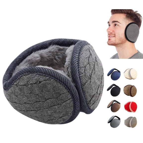 Huankd Winter Ear Warmers Muffs, Fluffy Foldable Behind the Head, Adjustable Earmuffs for Running Skiing Dark Gray L