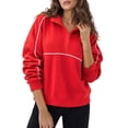 thumbnail image 2 of Womens Half Zip Sweatshirts Trendy Pullover Top Long Sleeve Casual Sweatshirt Fall Clothes Red L, 2 of 7