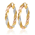 thumbnail image 5 of 14K Solid Tri Color Pink White Yellow Gold Twisted Round Large Hoop Earrings, 5 of 11