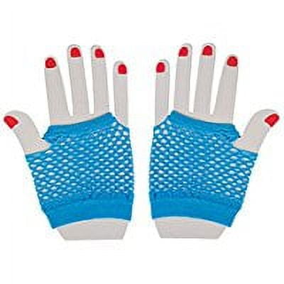 Cp Adults Sexy Neon Blue Fishnet Fingerless 80s Rock Costume Half Gloves