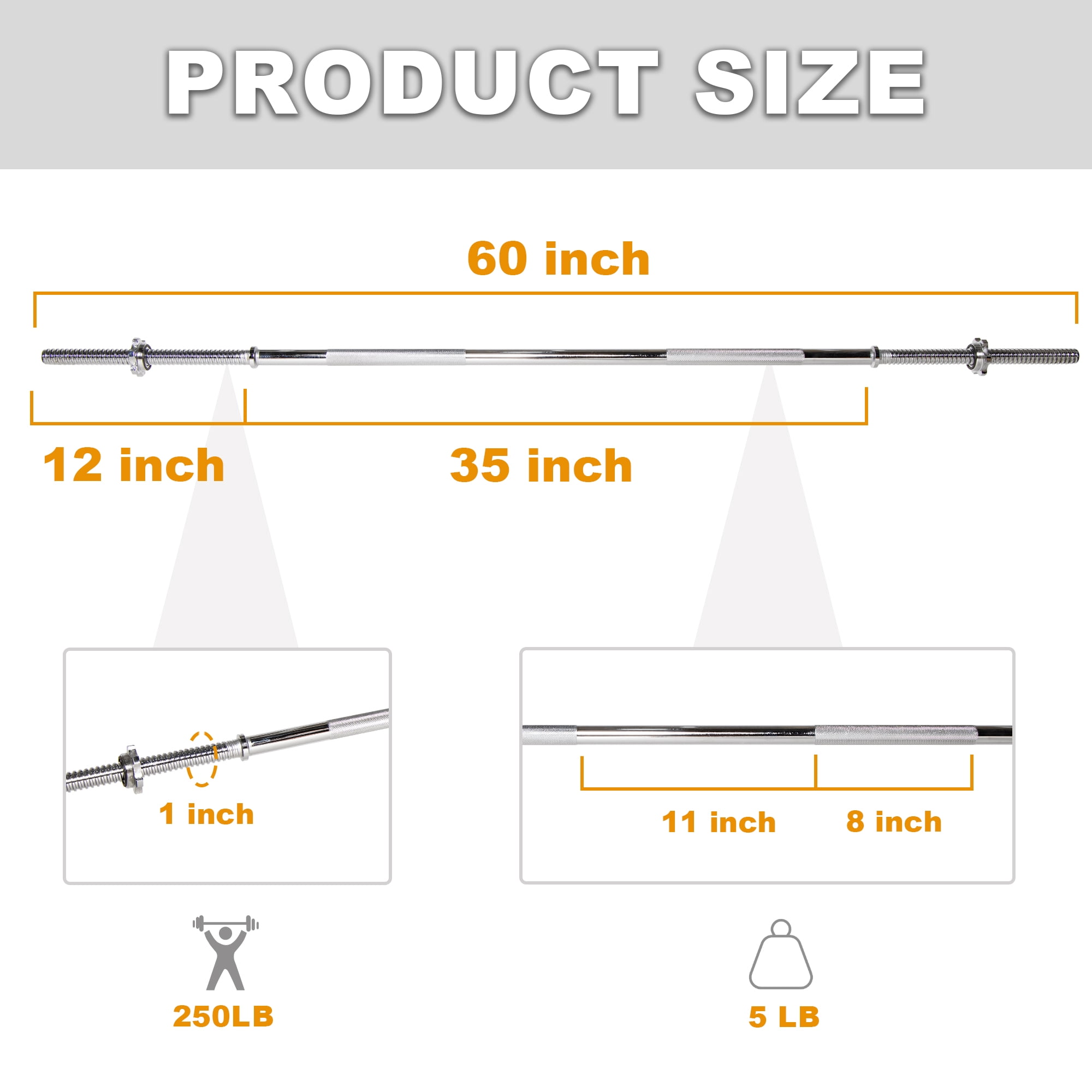 FlexWave Spiral Straight Barbell Bar, Alloy Steel, 1-Inch Standard Diameter, Black and Silver Finish, 6FT
