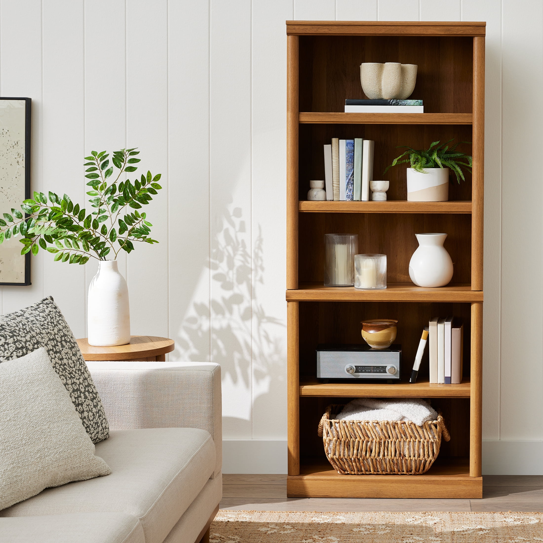 Better Homes & Gardens 71" Ashwood Road 5 Shelf Bookcase, Light Honey Finish